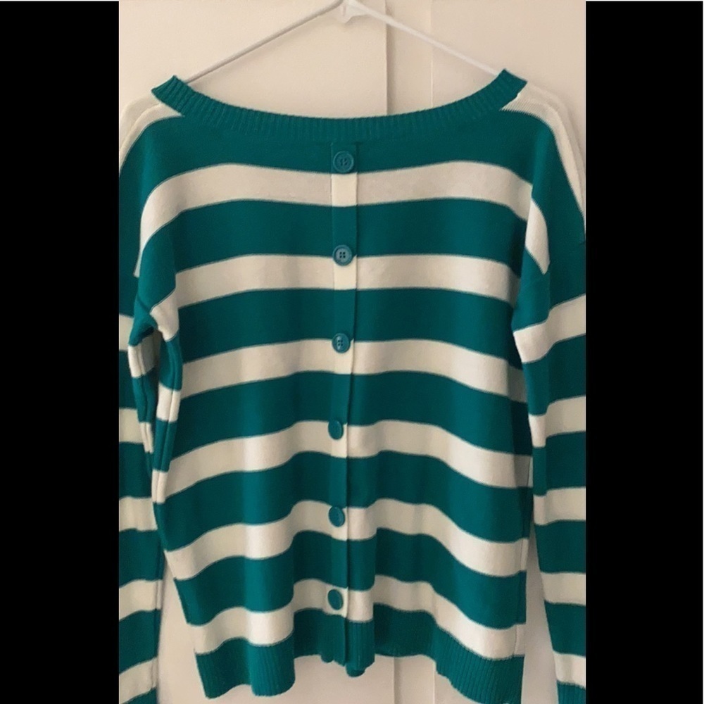 BCX white and Teal sweater, cotton acrylic…